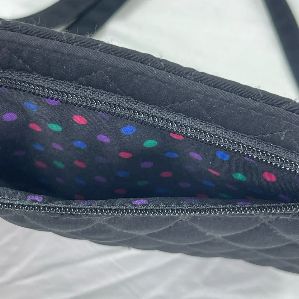 Vera Bradley Quilted Black Crossbody Bag with Polka Dot Interior